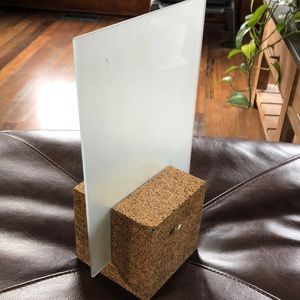 Very cool cork block with frosted glass panel for your office.